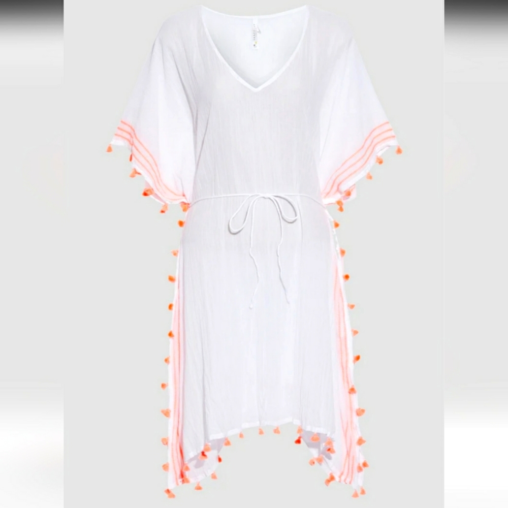 Tasseled embroidered cotton-gauze kaftan
